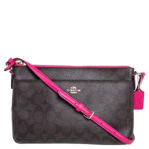 Coach Brown/Pink Signature Coated Canvas and Leather Crossbody Bag