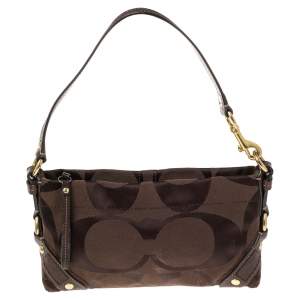Coach Brown Signature Canvas and Leather Baguette Bag