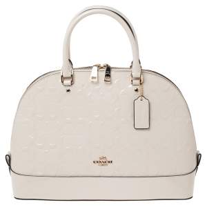 Pre Owned Coach Chalk Signature Patent and Leather Sierra Satchel           