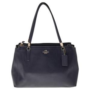 Pre Owned Coach Navy Blue Leather Christie Caryall Tote