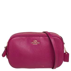 Coach Magenta Pebbled Leather Double Zip Crossbody Bag