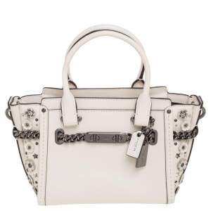 Pre Owned Coach Off-White Leather Willow Floral Swagger 20 Carryall Top Handle Bag