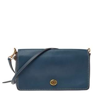Pre Owned Coach Blue Leather Dinky Flap Crossbody Bag