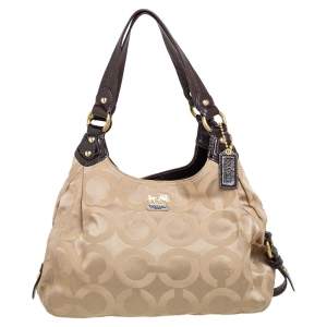 Coach Brown/Beige Signature Canvas and Patent Leather Maggie Shoulder Bag