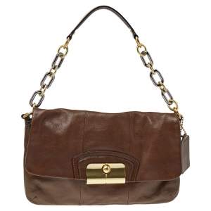 Coach Brown Leather Kristin Flap Shoulder Bag
