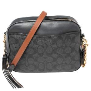 Pre Owned Coach Charcoal Grey Signature PVC and Leather Camera Bag