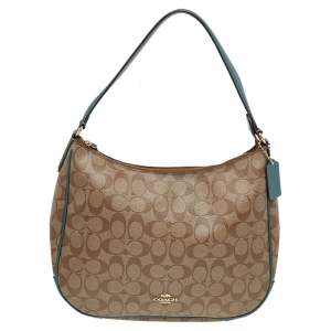 Coach Brown/Green Signature Coated Canvas and Leather Zip Hobo