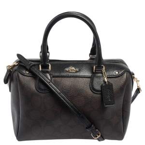 Pre Owned Coach Brown/Black Signature Coated Canvas and Leather Mini Bennett Satchel