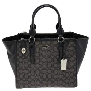 Pre Owned Coach Black Signature Canvas And Leather Crosby Tote