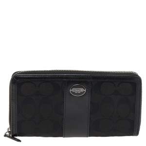 Coach Black Signature Canvas and Leather Zip Around Wallet