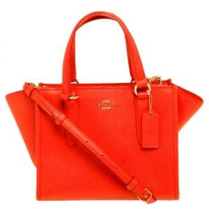 Pre Owned Coach Orange Textured Leather Zip Crosby Tote