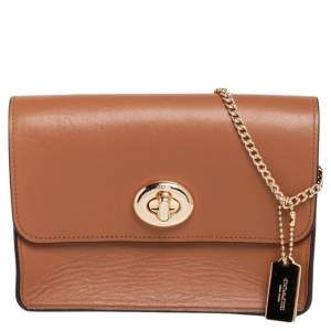 Pre Owned Coach Tan Leather Bowery Chain Crossbody Bag
