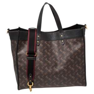Pre Owned Coach Dark Brown Carriage Print Coated Canvas and Leather Field 40 Tote