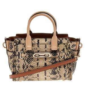 Coach Beige/Black Python Embossed Leather Swagger 20 Tote