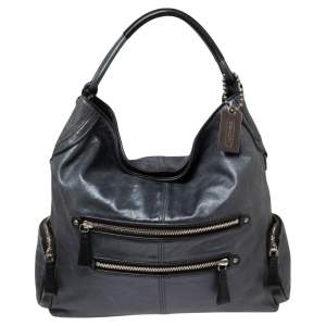 Coach Metallic Grey Leather Front Pocket Hobo