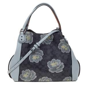 Coach Grey Floral Print Coated Canvas Edie Shoulder Bag