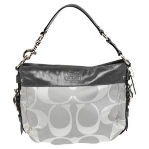 Coach Grey Signature Canvas and Patent Leather Zoe Hobo