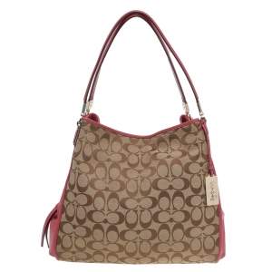 Coach Beige/Pink Signature Canvas And Leather Medium Madison Phoebe Shoulder Bag