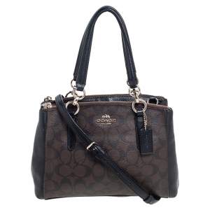 Coach Brown/Black Signature Coated Canvas and Leather Mini Christie Carryall Bag