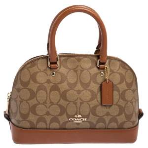 Pre Owned Coach Beige/Brown Signature Coated Canvas and Leather Mini Sierra Satchel