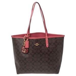 Coach Brown/Old Rose Signature Coated Canvas and Leather Reversible City Tote