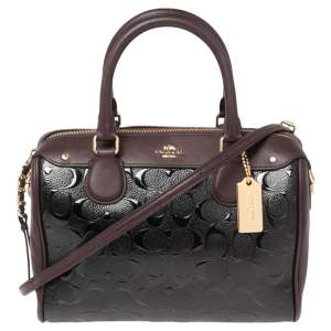 Pre Owned Coach Black/Burgundy Leather and Patent Leather Mini Bennett Satchel