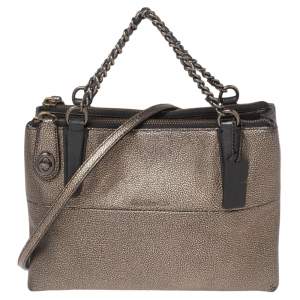 Pre Owned Coach Metallic Leather Mini Turnlock Borough Chain Bag
