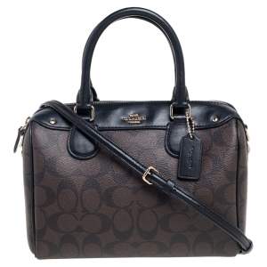Pre Owned Coach Brown/Black Signature Coated Canvas and Leather Mini Bennett Satchel