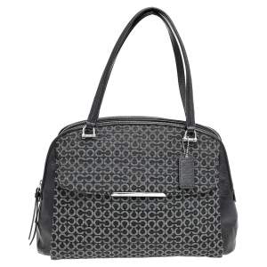 Coach Black Signature Canvas And Leather Double Top Zip Satchel
