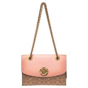 Pre Owned Coach Pink/Beige Leather and Coated Canvas Parker Shoulder Bag