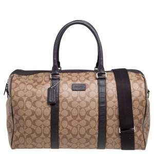Coach Brown/Beige Signature Coated Canvas and Leather Metropolitan Duffle Bag