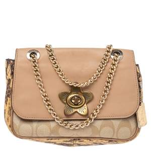 Coach Multicolor Signature Canvas, Snakeskin Embossed Leather, And Leather Mini Cassidy Shoulder Bag