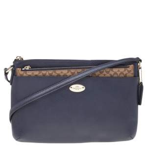Coach Navy Blue Leather East West Pop Crossbody Bag