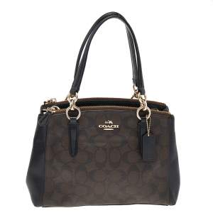 Coach Brown/Black Monogram Canvas And Leather Mini Christie Carryall Satchel