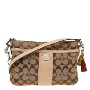Pre Owned Coach Beige/Cream Signature Canvas And Leather Crossbody Bag