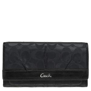 Coach Black Signature Canvas And Leather Continental Wallet