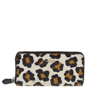 Coach Multicolor Leopard Print Leather Zip Around Wallet
