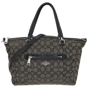 Coach Black/Grey Leather And Canvas Prairie Signature Satchel