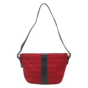 Coach Red/Dark Brown Signature Canvas And Leather Shoulder Bag