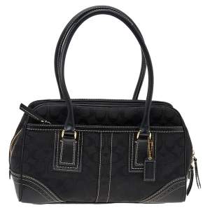 Coach Black Signature Canvas And Leather Satchel