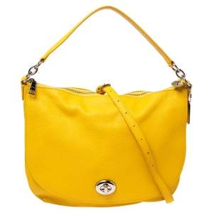 Coach Yellow Leather Turnlock Flap Hobo