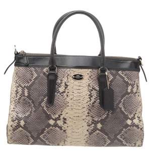 Coach Beige/Dark Brown Python Embossed Leather And Leather Morgan Tote