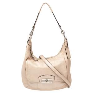 Pre Owned Coach Metallic Beige Leather Kristin Hobo