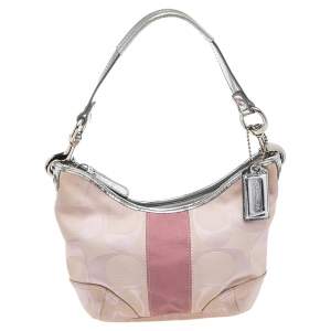 Coach Pink Signature Canvas and Leather Trim Small Hobo