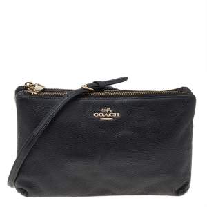 Pre Owned Coach Black Leather Double Zip Crossbody Bag