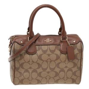 Coach Brown/Beige Signature Coated Canvas And Leather Carryall Boston Bag