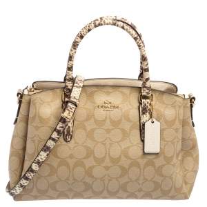 Coach Beige Signature Canvas and Leather Small Christie Carryall Satchel