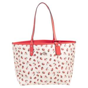 Coach Orange/White Fruit Print Coated Canvas and Leather City Reversible Tote