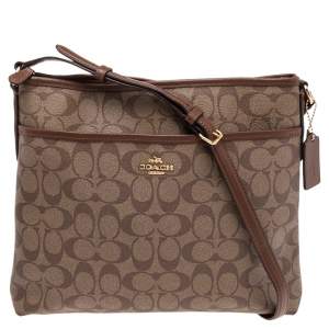 Coach Brown Signature Coated Canvas and Leather Trim Messenger Bag