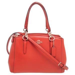 Pre Owned Coach Red Leather Mini Christie Carryall Double Zip Satchel